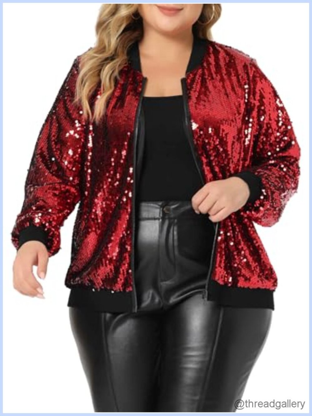 Plus Size Sequin Zip Up Bomber Jacket Long Sleeve Party Casual